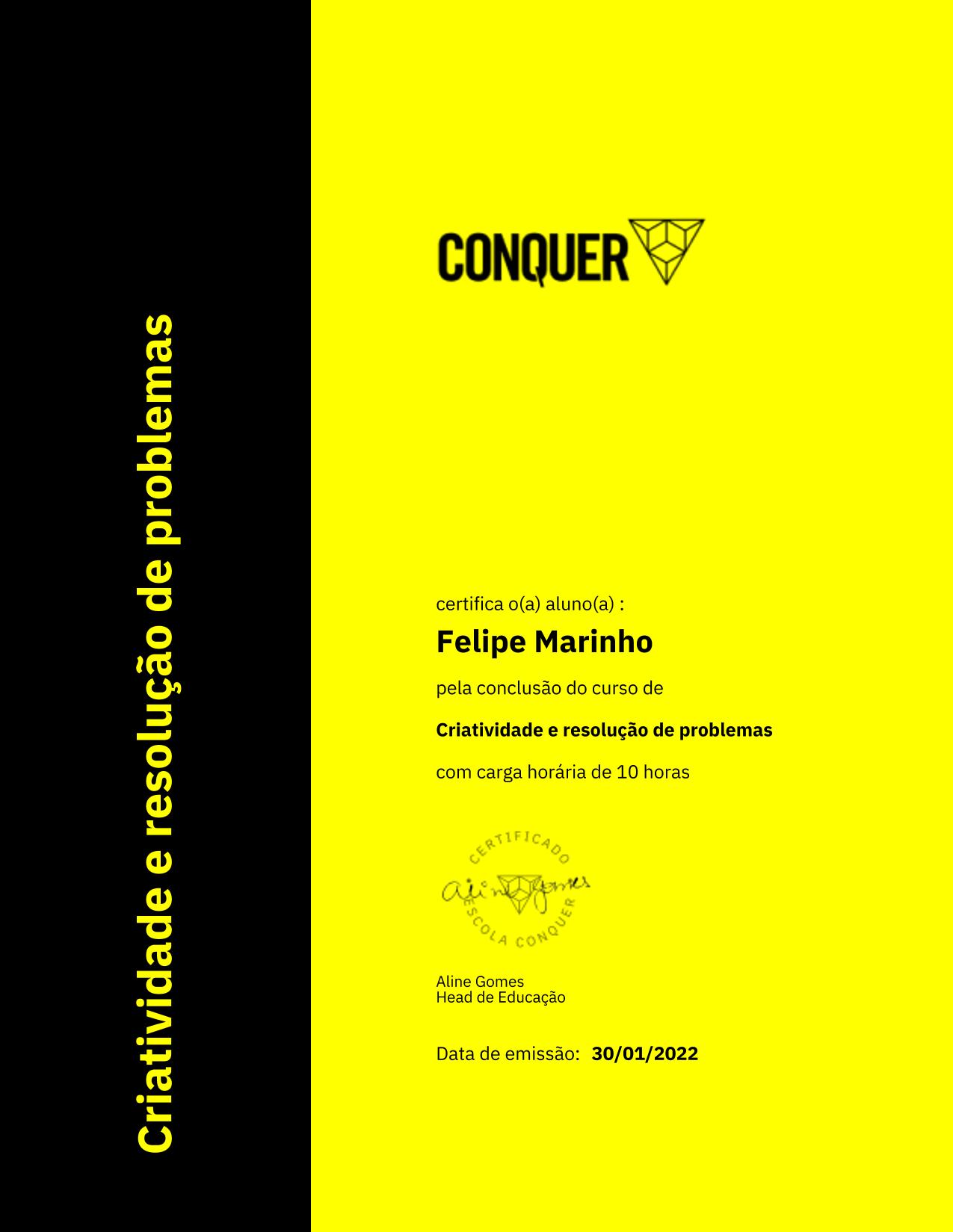 Certificado de Criatividade e resolução de problemas